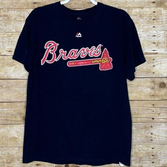 MAJESTIC ATLANTA BRAVES COTTON CREWNECK EVERYDAY WEAR BRAVES FAN T-SHIRT MEDIUM - Picture 1 of 3